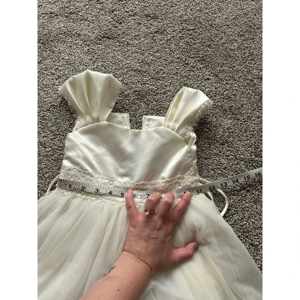 Kids Dream Ivory Satin Tulle Flower Girl Dress Pearl Floral Waist Style 222